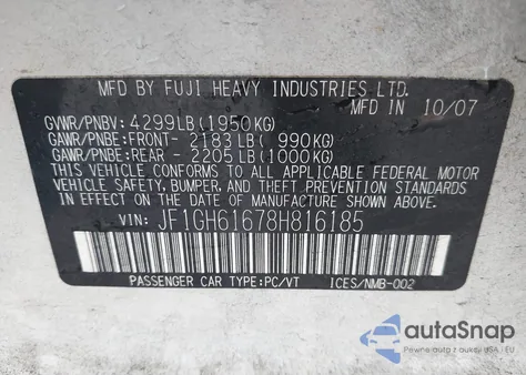 2008 Subaru Impreza 2.5I из США, поврежденный, VIN JF1GH61678H816185